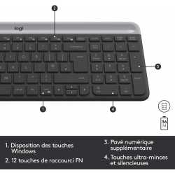 PACK CLAVIER SOURIS LOGITECH MK470 FRA SLIM WIRELESS KEYBOARD AND MOUSE COMBO - GRAPHITE