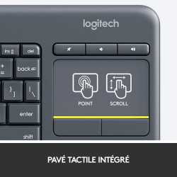 CLAVIER LOGITECH K400 PLUS FRA WIRELESS TOUCH KEYBOARD - DARK