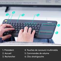 CLAVIER LOGITECH K400 PLUS FRA WIRELESS TOUCH KEYBOARD - DARK