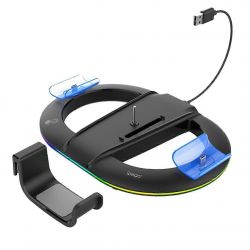 SUPPORT DE CONSOLE RGB VERTICALAVEC CONTROLEUR ET SUPPORT DE CASQUE POUR PS5 ET PS5 SLIM NOIR