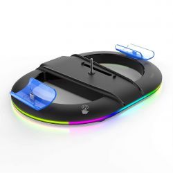 SUPPORT DE CONSOLE RGB VERTICALAVEC CONTROLEUR ET SUPPORT DE CASQUE POUR PS5 ET PS5 SLIM NOIR