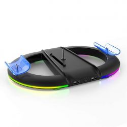 SUPPORT DE CONSOLE RGB VERTICALAVEC CONTROLEUR ET SUPPORT DE CASQUE POUR PS5 ET PS5 SLIM NOIR