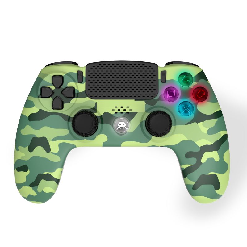 MANETTE SANS FIL CAMO VERT POUR PS4 AVEC PRISE JACK POUR CASQUE ETBOUTONS LUMINEUX