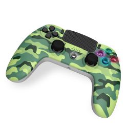 MANETTE SANS FIL CAMO VERT POUR PS4 AVEC PRISE JACK POUR CASQUE ETBOUTONS LUMINEUX