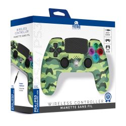 MANETTE SANS FIL CAMO VERT POUR PS4 AVEC PRISE JACK POUR CASQUE ETBOUTONS LUMINEUX