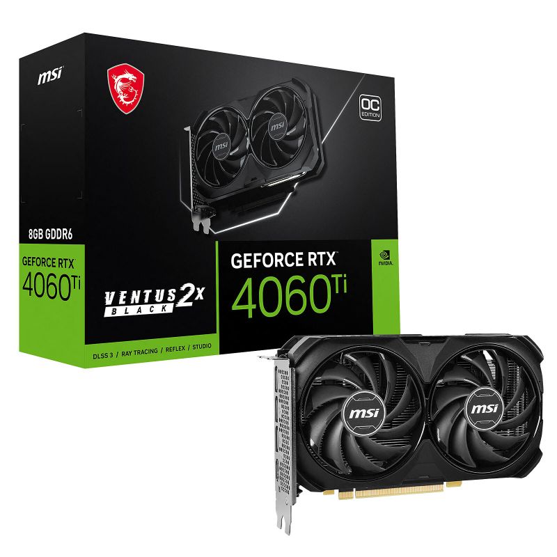 CARTE GRAHPIQUE MSI GEFORCE RTX 4060 TI 8G VENTUS 2X BLACK E1 OC