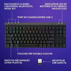 CLAVIER PC GAMING LOGITECH G515 TKL LIGHTSPEED NOIR (MECANIQUE TACTILE)