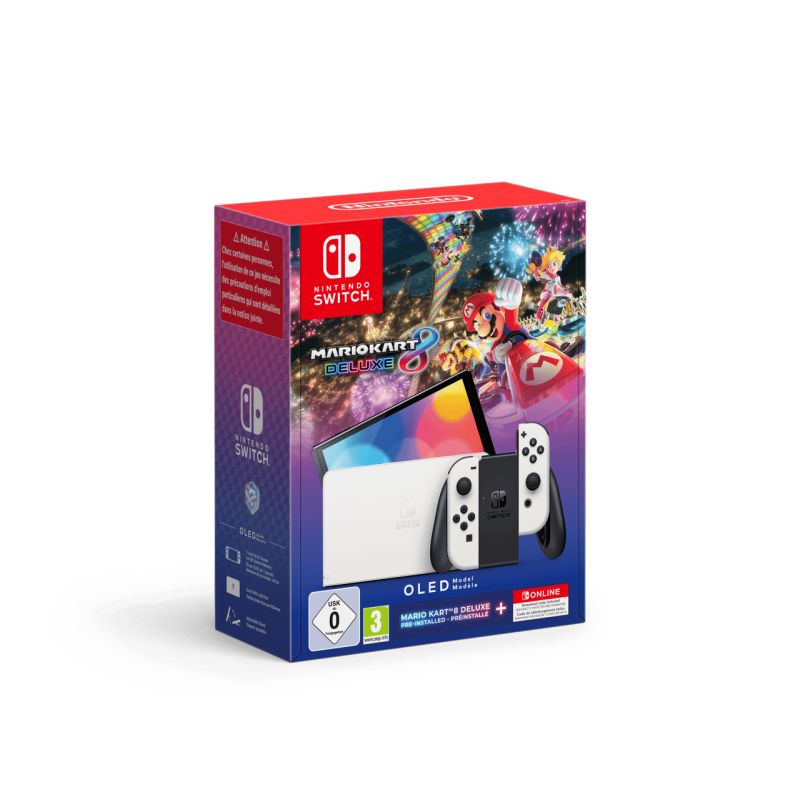 CONSOLE NINTENDO SWITCH OLED WHITE + MARIO KART 8 + 12 MOIS ABO