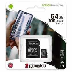 MICRO SD KINGSTON 64GB CL10 CANVAS S.PLUS SDCS + ADAPTATEUR SD